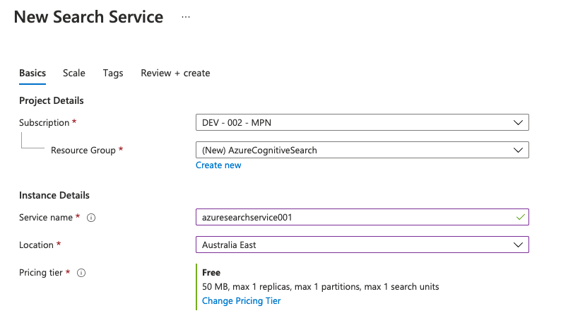 Implementing Fuzzy Search using Azure Cognitive Search - new search service
