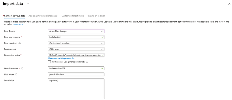Implementing Fuzzy Search using Azure Cognitive Search - import data