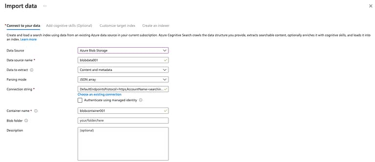 Implementing Fuzzy Search using Azure Cognitive Search - import data